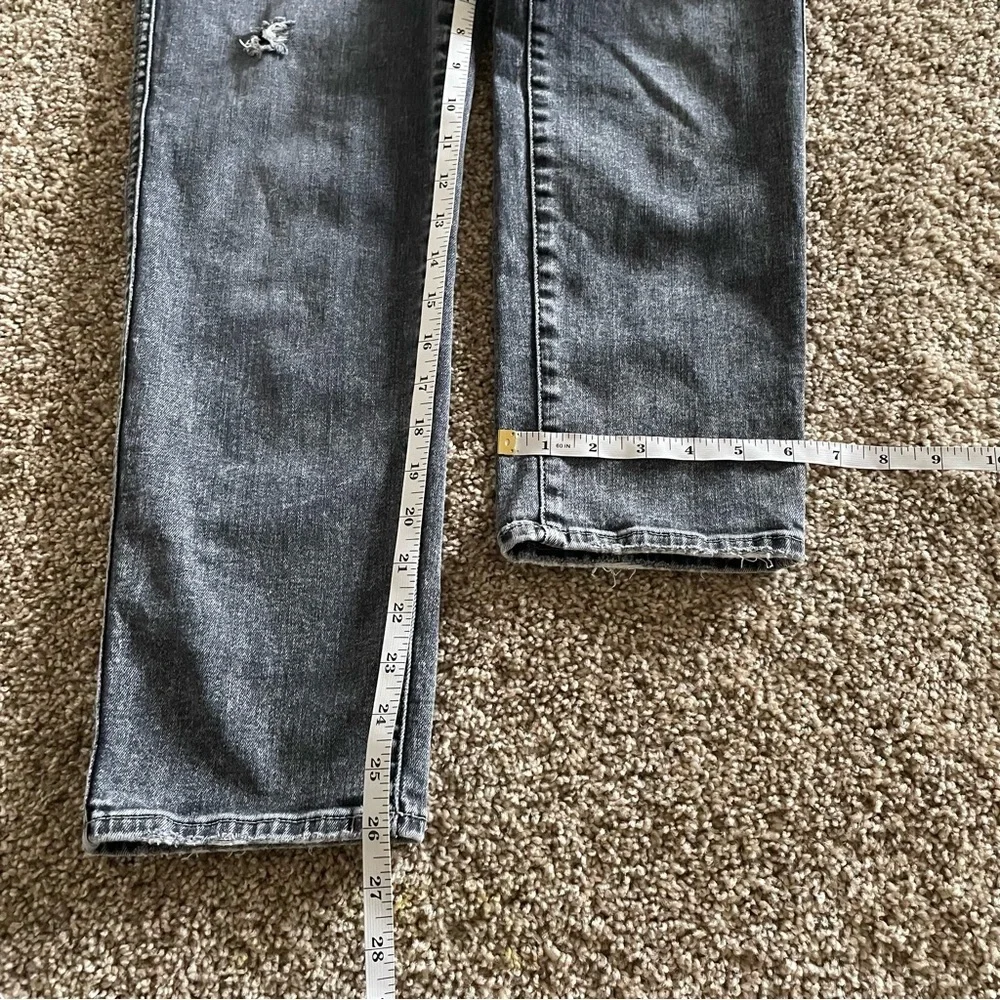 7 For All Mankind High Waist Cropped Straight Jeans Womens 26 Faded Black Ripped - Picture 13 of 15